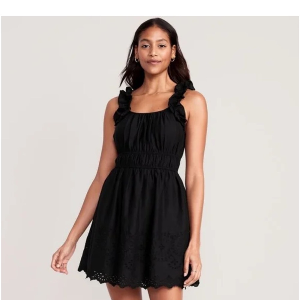 Elegant waist  defined Black Ruffle Dress